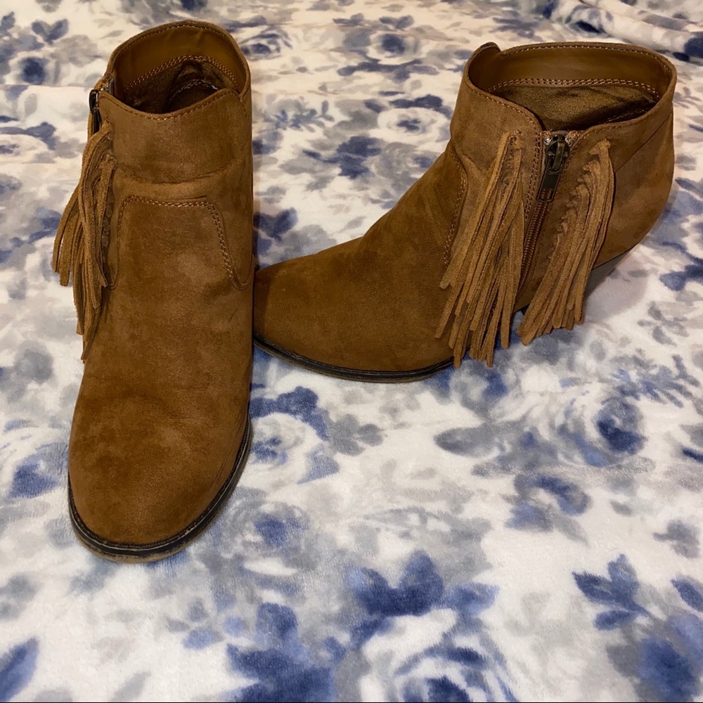 Brown suade heeled boots